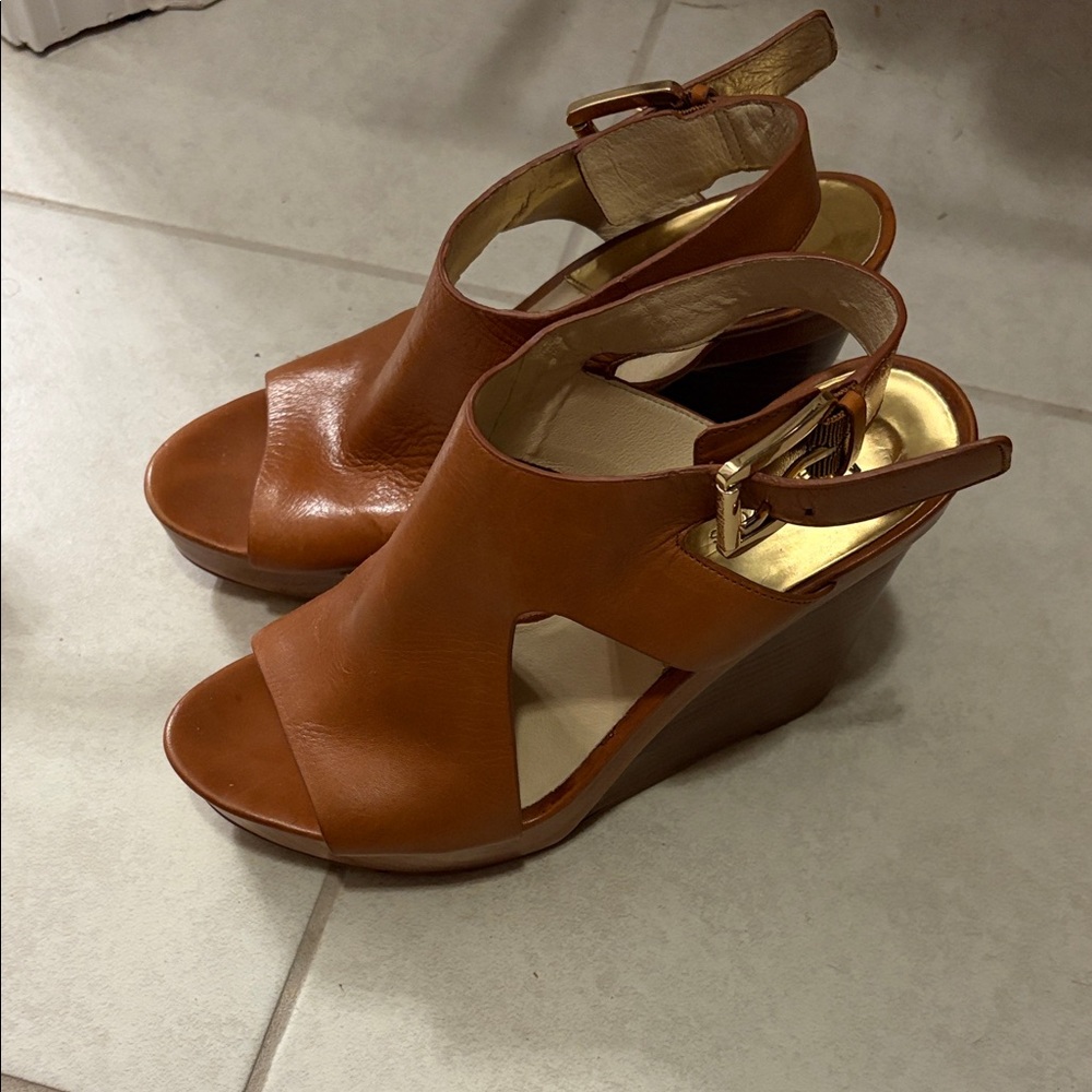 Michael Kors Tan Leather Wedges